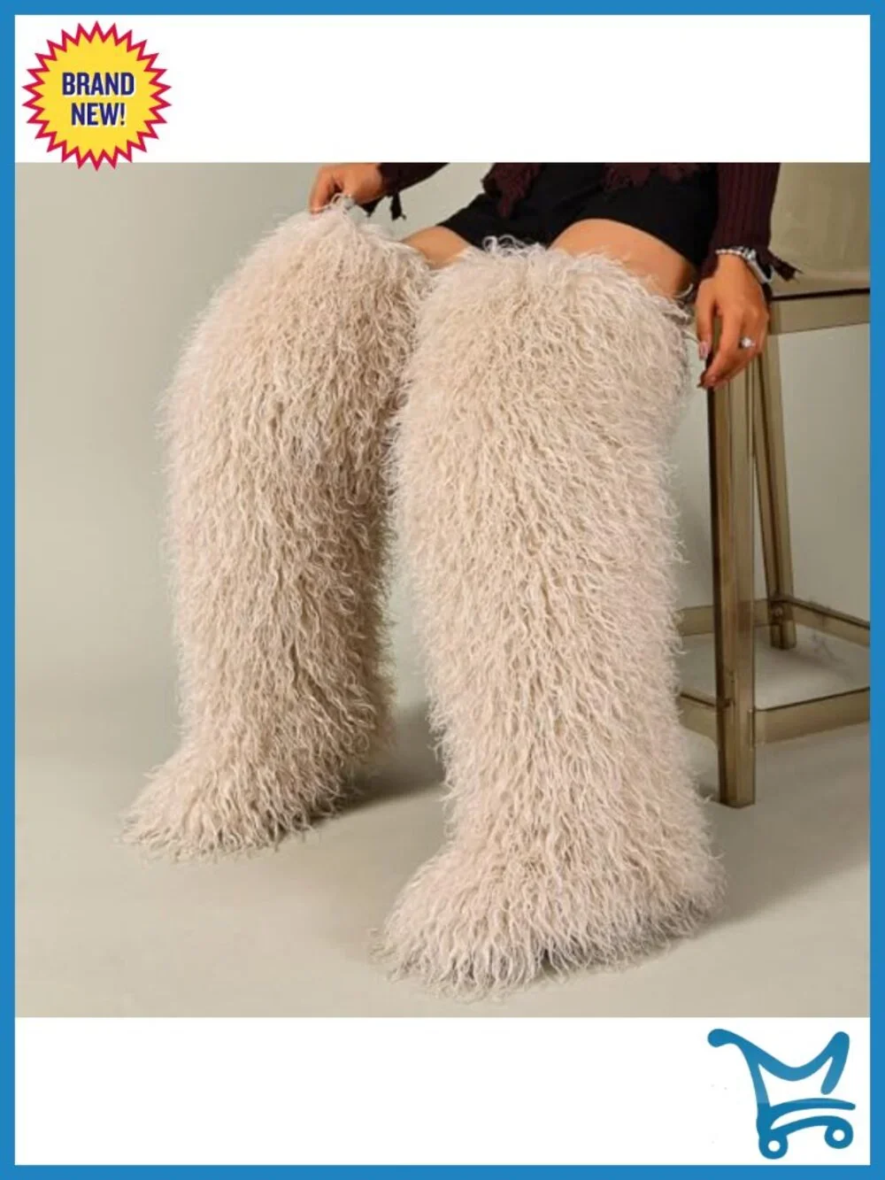 Faux Fur Over-the-Knee Boots Fluffy Shaggy Long Winter Boots